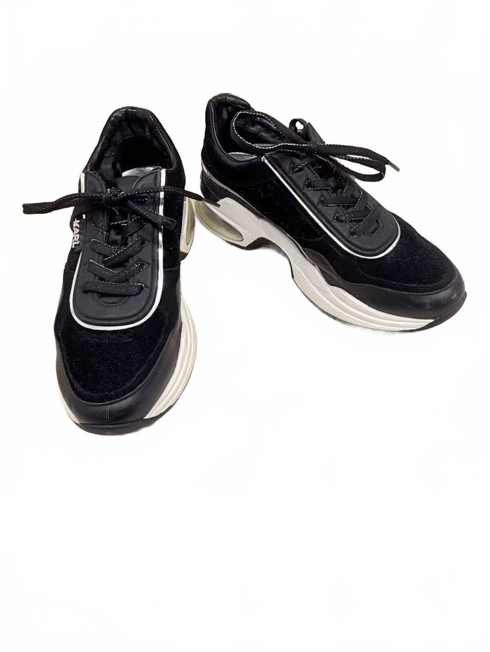 Karl Lagerfeld Ventura Lazare‎ Black Velvet Leather Platform Sneakers Size 7